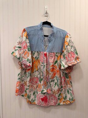 Emery Rose Floral Mixed Print Top – Size 4XL
